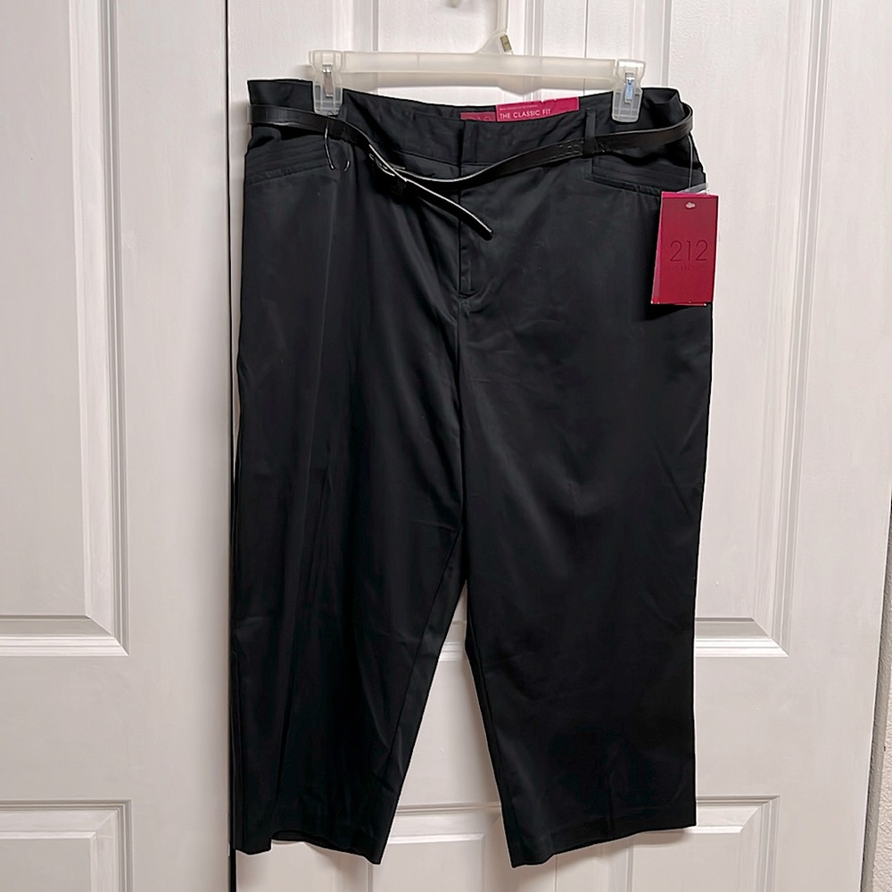 212 Collection Black Belted High Rise Trapunto Sateen Capris Classic Fit 18 NWT